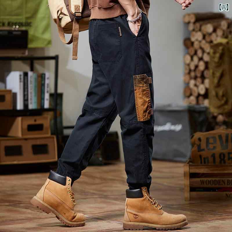 樂天商城 - メンズ 男性用 ファッション オシャレ シンプル 大人 かっこいい ストリート ヒップホップ HipHop デザイン ワークパンツ ルーズ ストレート 春 カジュアル ロング パンツ