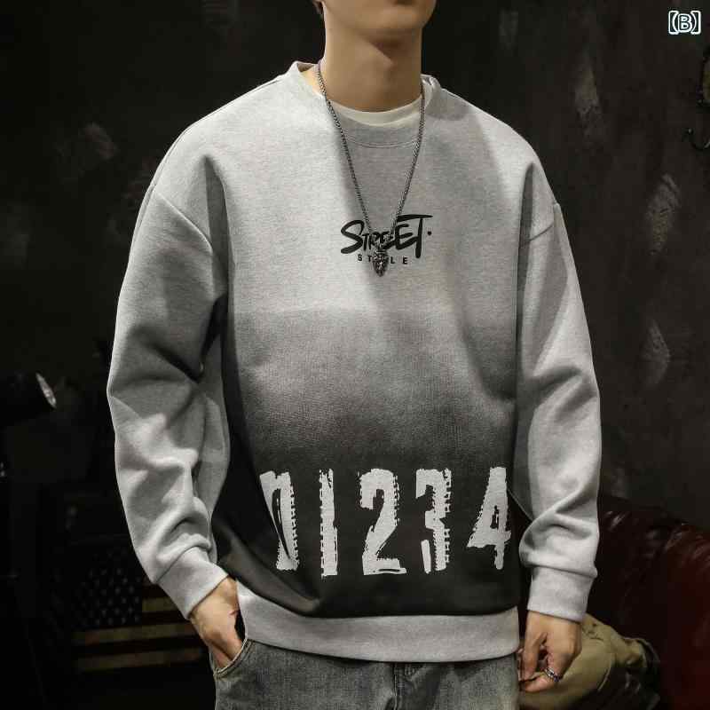 メンズ 男性用 ファッション オシャレ シンプル 大人 かっこいい ストリート ヒップホップ HipHop 秋 プリント ストリート スタイル ルーズ サイズ 長袖 服 アメリカンンン グラデーション ヘビーウェイト スウェット シャツ