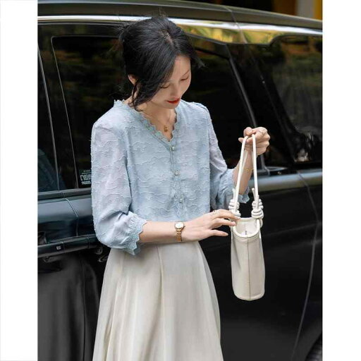 春 コーデ レディース ファッション オシャレ カワイイ シンプル きれいめ ナチュラル 上品カジュアル 婦人服 七分袖 Vネックプルオーバー シフォンシャツ ストップ 春 コーデ レディース ファッション オシャレ カワイイ シンプル きれいめ ナチュラル 上品カジュアル 婦人服 七分袖 Vネックプルオーバー シフォンシャツ ストップ