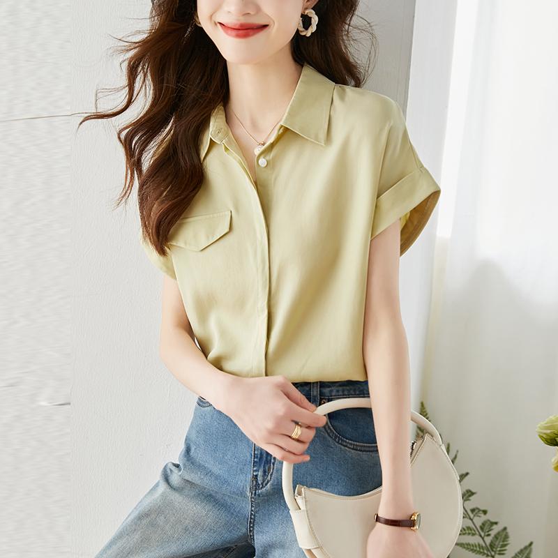 春 コーデ レディース ファッション オシャレ カワイイ シンプル きれいめ ナチュラル 上品カジュアル 婦人服 フレンチ テンセル シャツ シック フライング スリーブ トップス