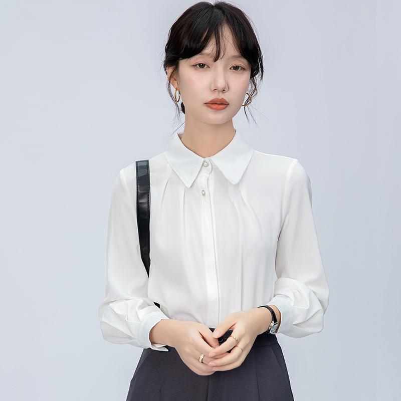 春 コーデ レディース ファッション オシャレ カワイイ シンプル きれいめ ナチュラル 上品カジュアル 婦人服 フレンチ 長袖 白 シャツ 通勤ウェア フォーマルウェア ショルダー トップス