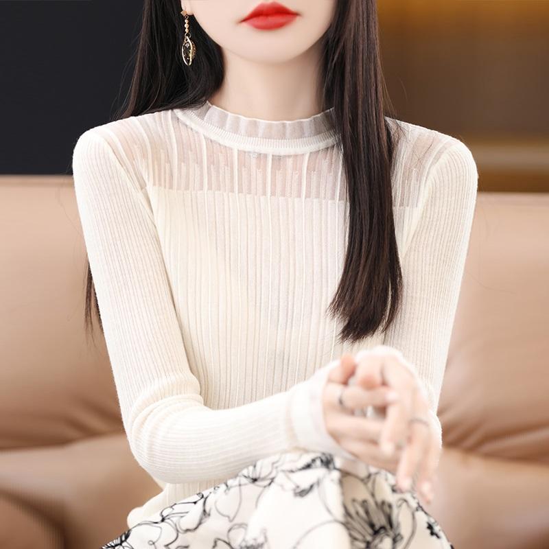 春 コーデ レディース ファッション オシャレ カワイイ シンプル きれいめ ナチュラル 上品カジュアル 婦人服 シック トップス レース インナー 長袖 セーター