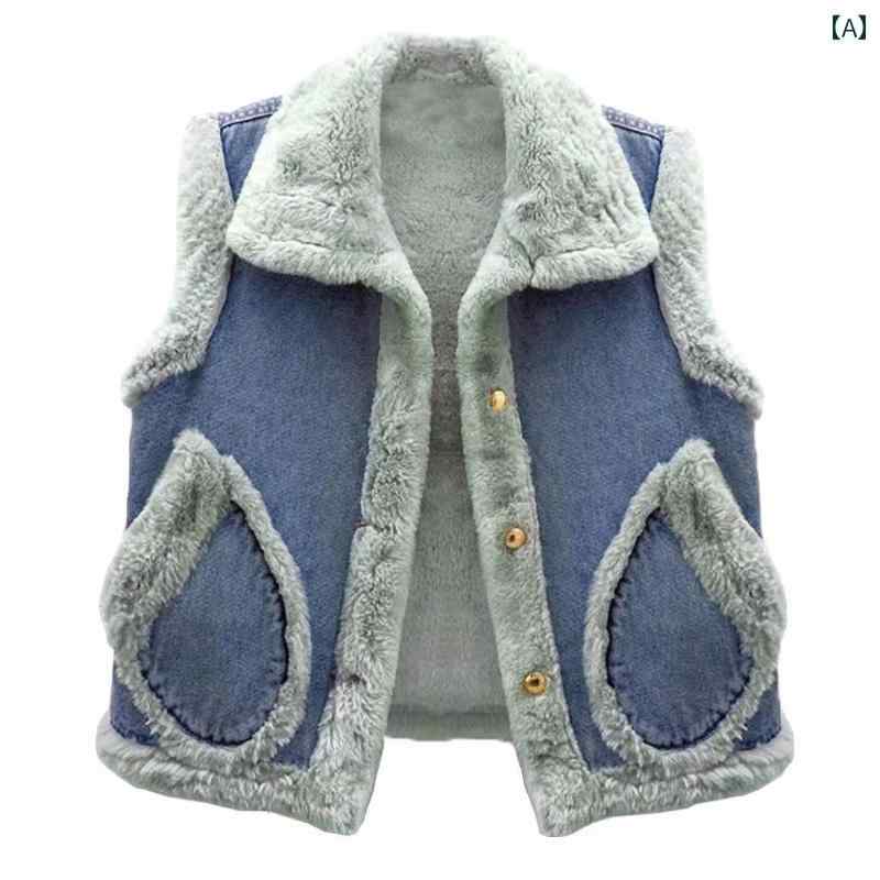 レディース ファッション オシャレ カワイイ 女性用 シンプル 大人カワイイ ショー厚手 デニム ベスト 秋冬 綿 コットン ベスト ジャケット