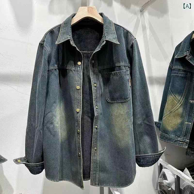 レディース ファッション オシャレ カワイイ 女性用 シンプル 大人カワイイ デニムシャツ 秋冬 緩い 厚手 ベース シャツ ワンピース ト シャツ ジャケットのサムネイル