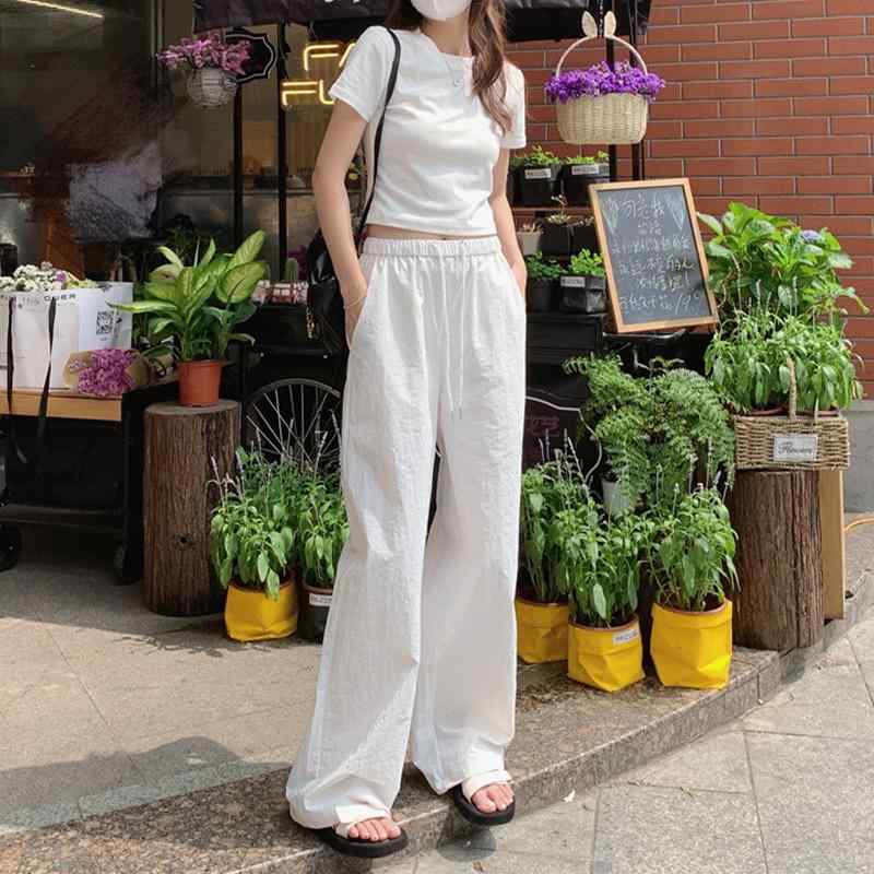 Rakuten - 春 コーデ レディース ファッション オシャレ アイテム カワイイ コーデ シンプル きれいめ ナチュラル 上品カジュアル 女性用 婦人服 ホワイト ハイウエスト ドローストリング カジュアル パンツ 夏 ゆったり ドレープ ストレート シンプル ストレッチ ウエスト