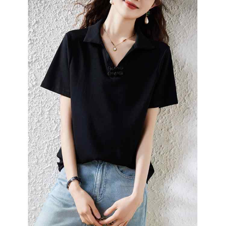 春 コーデ レディース ファッション オシャレ カワイイ シンプル きれいめ ナチュラル 上品カジュアル 婦人服 夏 ポロカラー 無地 クラシック ボタン スリム 快適 カジュアル ショルダー トップス