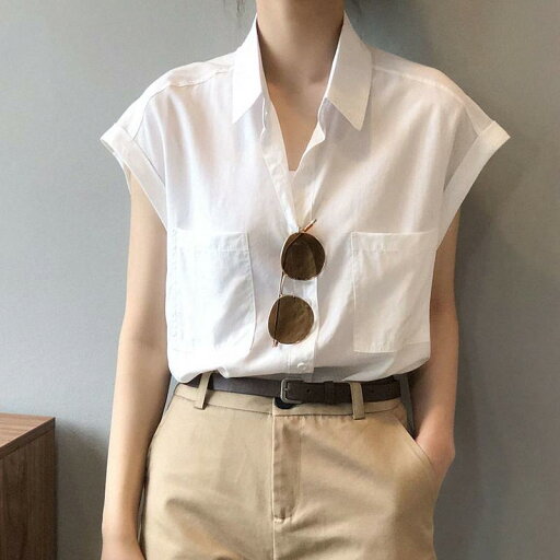 春 コーデ レディース ファッション オシャレ カワイイ シンプル きれいめ ナチュラル 上品カジュアル 婦人服 ノースリーブシャツ 白 シャツ カジュアル トップス 春 コーデ レディース ファッション オシャレ カワイイ シンプル きれいめ ナチュラル 上品カジュアル 婦人服 ノースリーブシャツ 白 シャツ カジュアル トップス