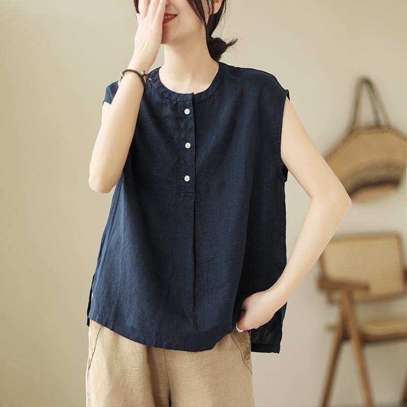 春 コーデ レディース ファッション オシャレ カワイイ シンプル きれいめ ナチュラル 上品カジュアル 婦人服 通勤ウェア リネン ノースリーブシャツ 夏 シンプル 快適 シャツ 半袖 T