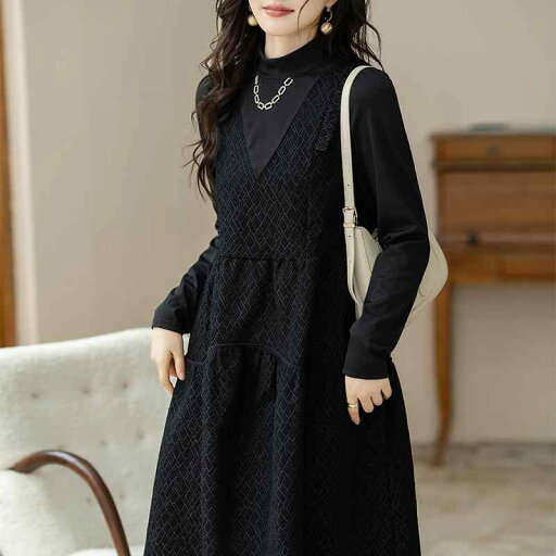 春 コーデ レディース ファッション オシャレ カワイイ シンプル きれいめ ナチュラル 上品カジュアル 婦人服 フェイク ツーピース ジャカード ワンピース Aライン スカート 大きいサイズ 春 コーデ レディース ファッション オシャレ カワイイ シンプル きれいめ ナチュラル 上品カジュアル 婦人服 フェイク ツーピース ジャカード ワンピース Aライン スカート 大きいサイズ