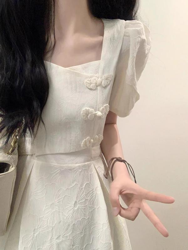 春 コーデ レディース ファッション オシャレ カワイイ シンプル きれいめ ナチュラル 上品カジュアル 婦人服 ディスクボタン 夏 ウエスト スリム チャイナドレス フェアリー(4)