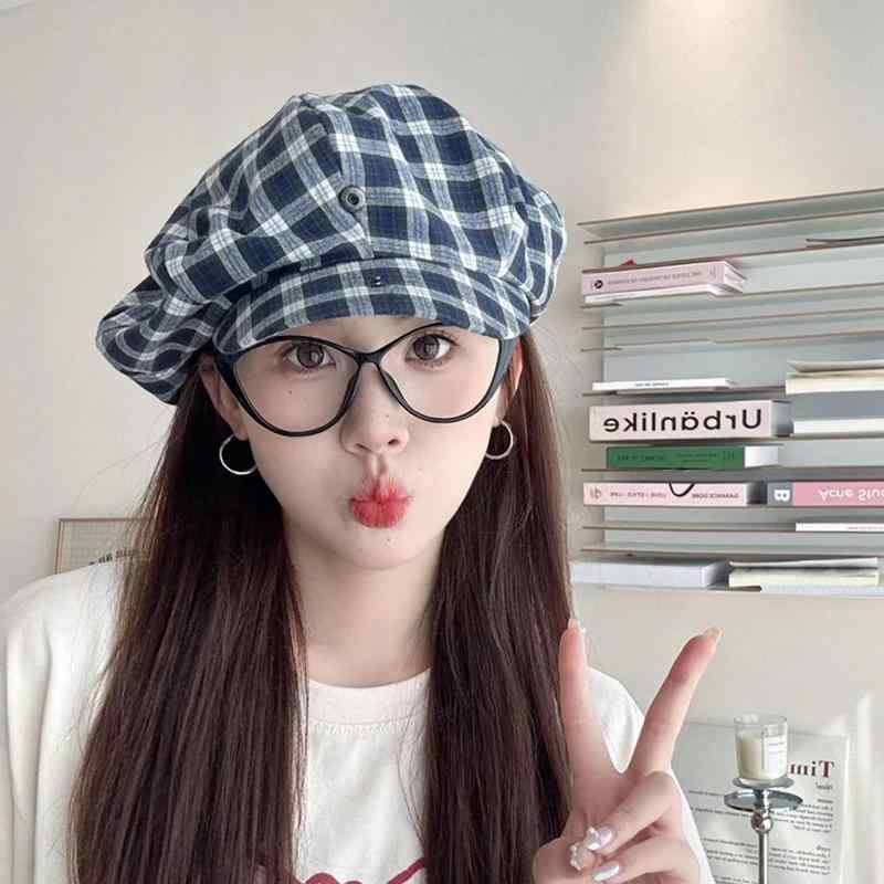 春 コーデ オシャレ 小物 アイテム レディース 女性用 リバーシブル チェック柄 八角形 レトロ ベレー帽