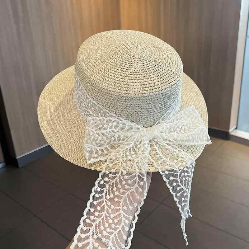 春 コーデ オシャレ 小物 アイテム レディース フラットトップ ハット 麦わら帽子 夏 サンハット レース(4)
