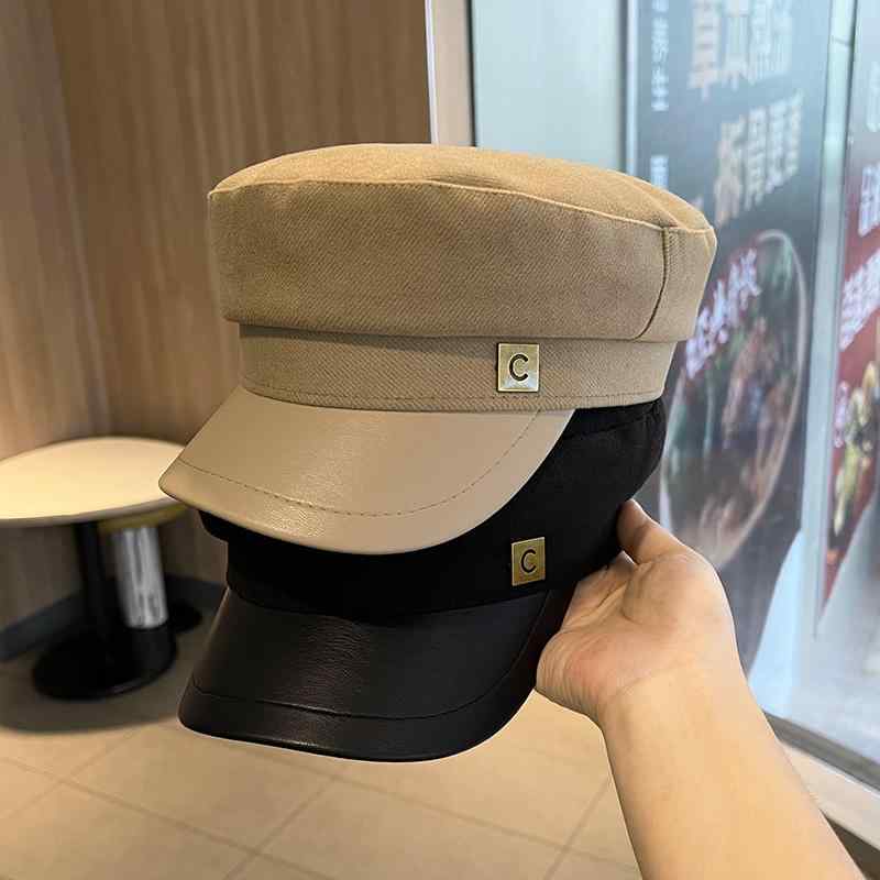 春 コーデ オシャレ 小物 アイテム レディース ウール フラットトップ ハット ベレー帽 C 文字 レトロ レザー つば有り 帽子 キャップ ハット