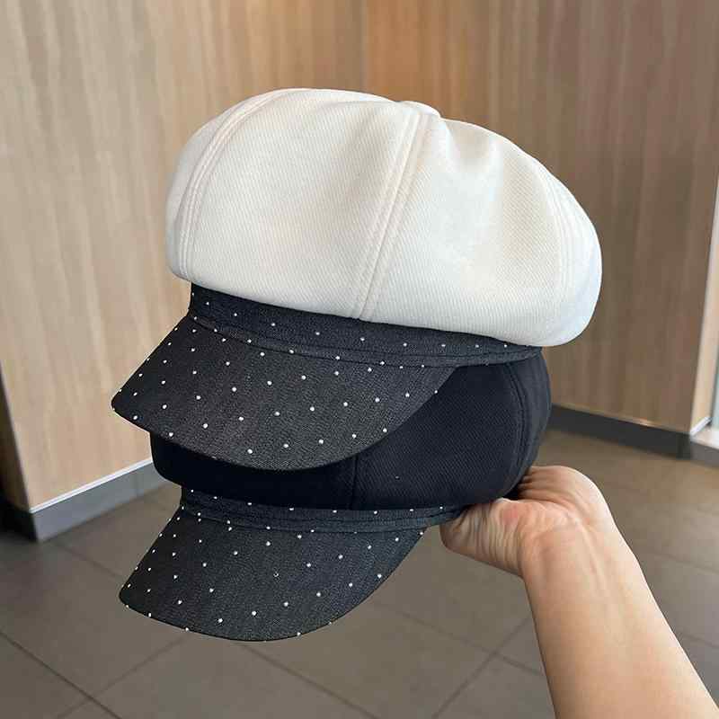 春 コーデ オシャレ 小物 アイテム レディース ラインストーン ウール 八角形 女性用 ベレー帽 レトロ