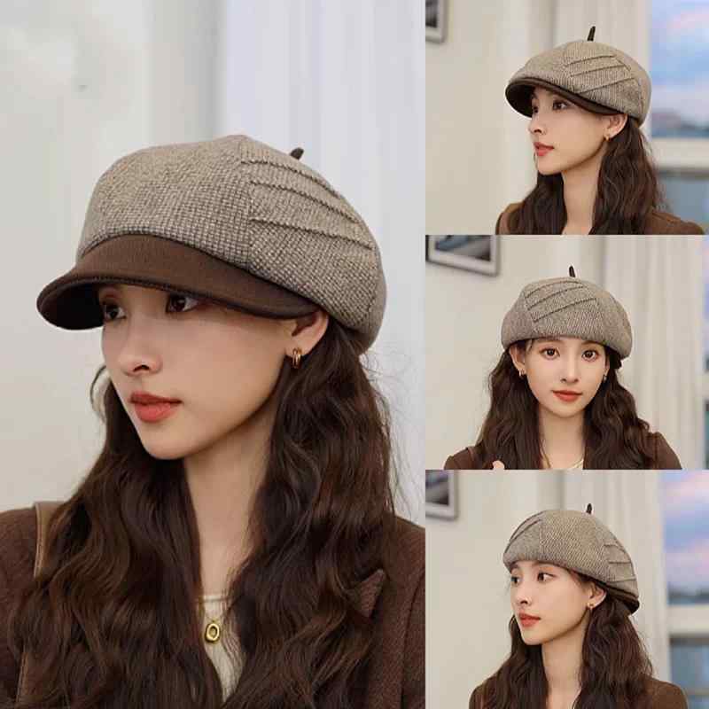 春 コーデ オシャレ 小物 アイテム レディース ウール ダックビル ベレー帽 女性用 秋 レトロ フォワード ハット 千鳥格子 ペインター