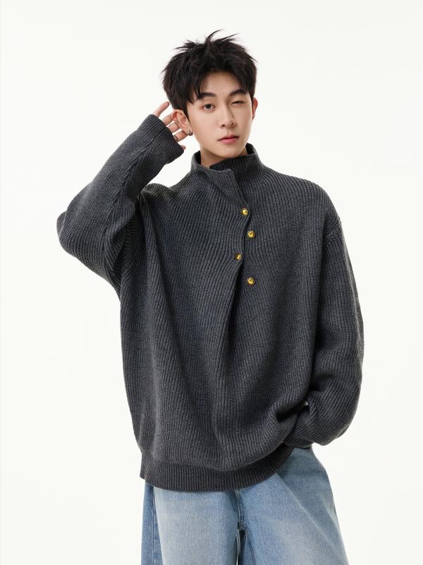 メンズ ファッション 服 男性用 オシャレ シンプル 大人 かっこいい ストリート ボタン ハイネック ニット セーター カジュアル
