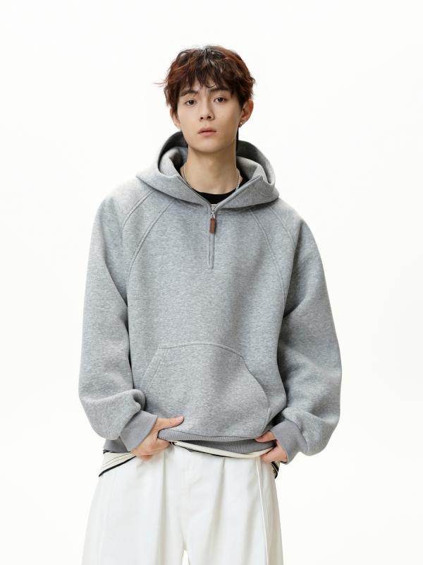 ファッション メンズ 服 男性用 オシャレ シンプル 大人 かっこいい ストリート アメリカン ヘビー ハーフジップ パーカー レトロ フード トップス