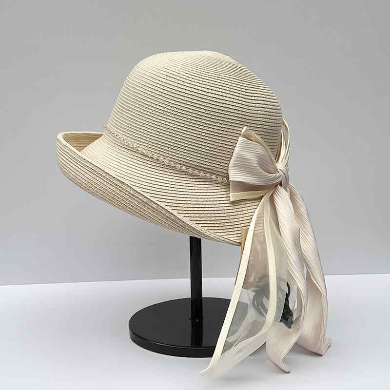 春 コーデ オシャレ 小物 アイテム レディース エレガント ビーズ チェーン つば広 カール 麦わら帽子 ..