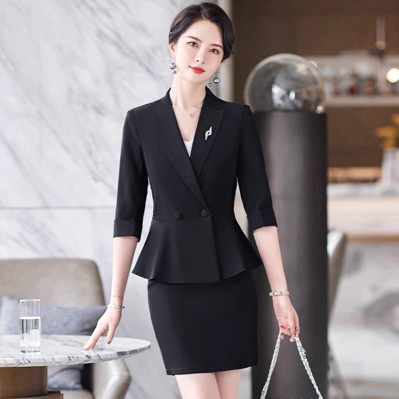 Rakuten - 春 コーデ レディース ファッション オシャレ カワイイ シンプル きれいめ ナチュラル 上品カジュアル 婦人服 黒 スーツ スカート フォーマルウェア 夏 ジュエリー ホテル ユニフォーム マネージャー フロントデスク