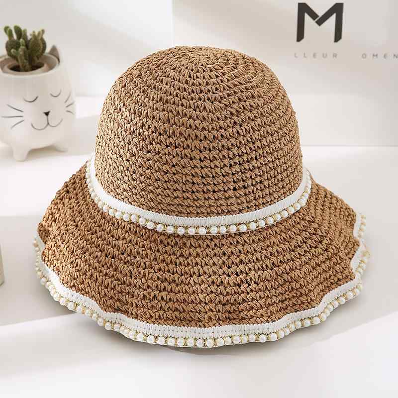 春 コーデ オシャレ 小物 アイテム レディース クール 編み込み パール 麦わら帽子 夏 サンシェード 海..