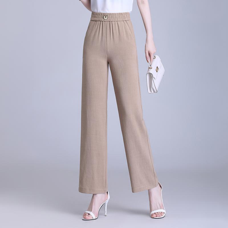 春 コーデ レディース ファッション オシャレ カワイイ シンプル きれいめ ナチュラル 上品カジュアル 婦人服 夏 薄手 ハイウエスト パンツ カジュアル ワイドレッグ 伸縮性 ストレッチ ストレッチ ストレート