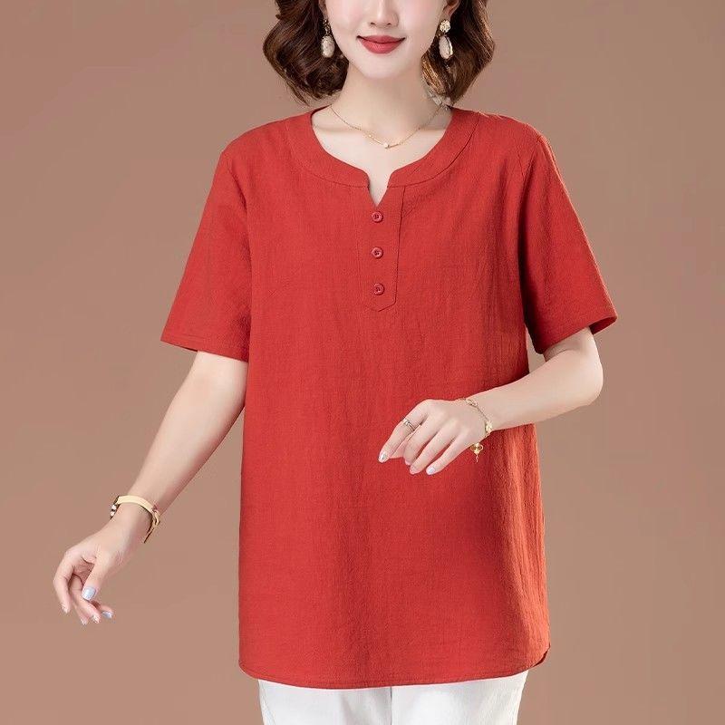 春 コーデ レディース ファッション オシャレ カワイイ シンプル きれいめ ナチュラル 上品カジュアル 婦人服 大きいサイズ コットン 麻 半袖 Tシャツ ミディアム ロング 夏 リネンシャツ