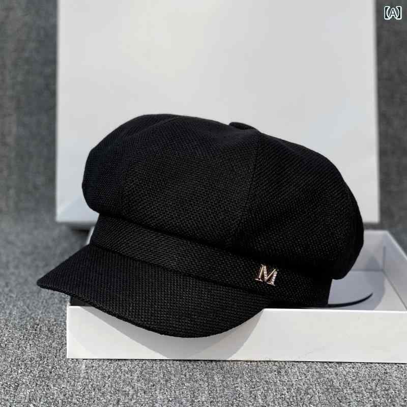 夏 コーデ オシャレ アイテム メンズ レディース 通気性 薄手 綿 リネン ラインストーン 黒 八角形 帽子