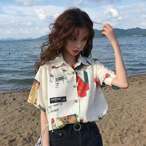 春 コーデ レディース ファッション オシャレ カワイイ シンプル きれいめ ナチュラル 上品カジュアル 婦人服 夏 クラシック シャツ プリント 半袖 カジュアル スイート トップス 春 コーデ レディース ファッション オシャレ カワイイ シンプル きれいめ ナチュラル 上品カジュアル 婦人服 夏 クラシック シャツ プリント 半袖 カジュアル スイート トップス