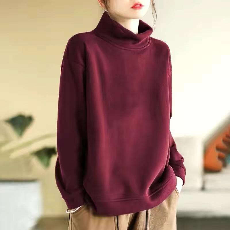 春 コーデ レディース ファッション オシャレ カワイイ シンプル きれいめ ナチュラル 上品カジュアル 婦人服 大きいサイズ ベルベット セーター ハーフ タートルネック 長袖 レイヤリング シャツ T ゆったり スリムトップス