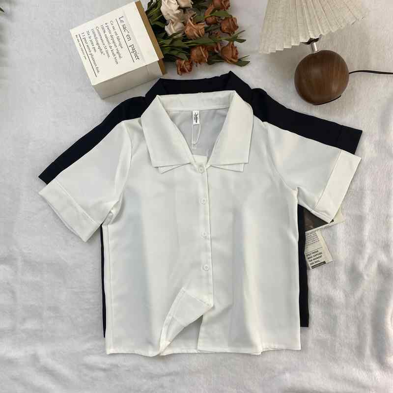 春 コーデ レディース ファッション オシャレ カワイイ シンプル きれいめ ナチュラル 上品カジュアル 婦人服 フレンチ ダブル カラー 無地 半袖 シャツ ゆったり スリム シンプル トップス