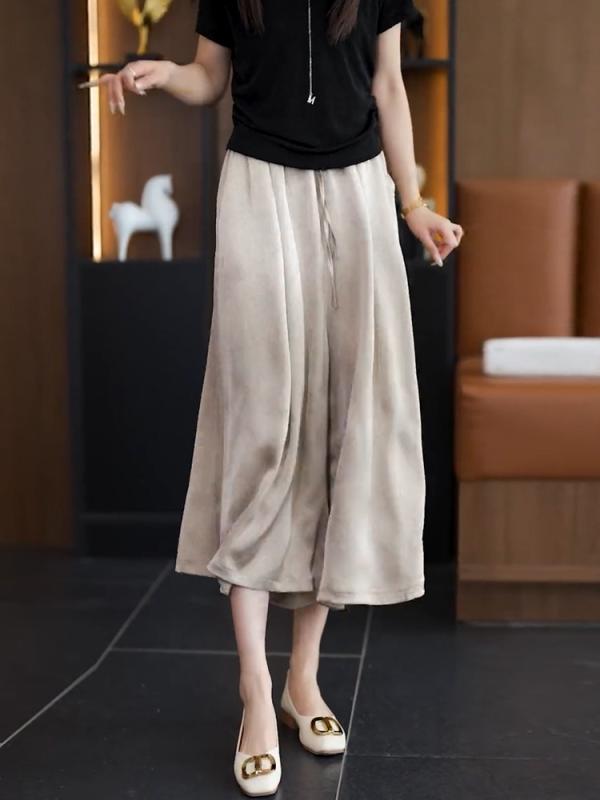 春 コーデ レディース ファッション オシャレ カワイイ シンプル きれいめ ナチュラル 上品カジュアル 婦人服 スカート パンツ 夏 カジュアル ハイウエスト 大きいサイズ 細い サテン ワイドレッグ スカート