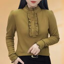 春 コーデ レディース ファッション オシャレ カワイイ シンプル きれいめ ナチュラル 上品カジュアル 婦人服 長袖 襟 セーター ベルベット レイヤリング シャツ 快適 ウェア