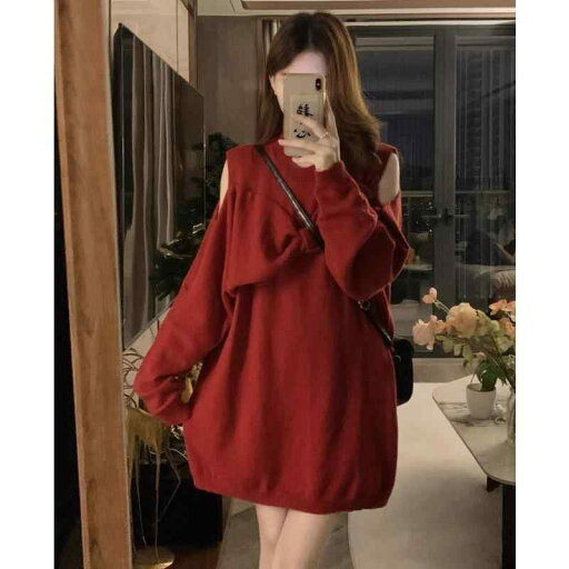 春 コーデ レディース ファッション オシャレ カワイイ シンプル きれいめ ナチュラル 上品カジュアル 婦人服 ミドル丈 赤 セーター ドレス スリム オフショルダー ニット 春 コーデ レディース ファッション オシャレ カワイイ シンプル きれいめ ナチュラル 上品カジュアル 婦人服 ミドル丈 赤 セーター ドレス スリム オフショルダー ニット