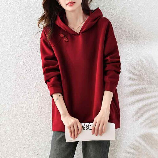 春 コーデ レディース ファッション オシャレ カワイイ シンプル きれいめ ナチュラル 上品カジュアル 婦人服 ダーク レッド シンプル フード付き スウェットシャツ カジュアル 長袖 トップス 春 コーデ レディース ファッション オシャレ カワイイ シンプル きれいめ ナチュラル 上品カジュアル 婦人服 ダーク レッド シンプル フード付き スウェットシャツ カジュアル 長袖 トップス