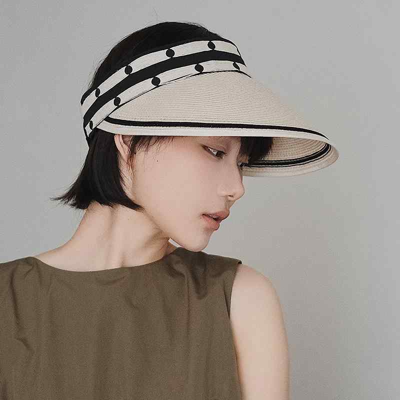 春 コーデ オシャレ 小物 アイテム レディース 水玉　シンプル　装飾　麻　わら編み　ハット　麦わら帽子　夏