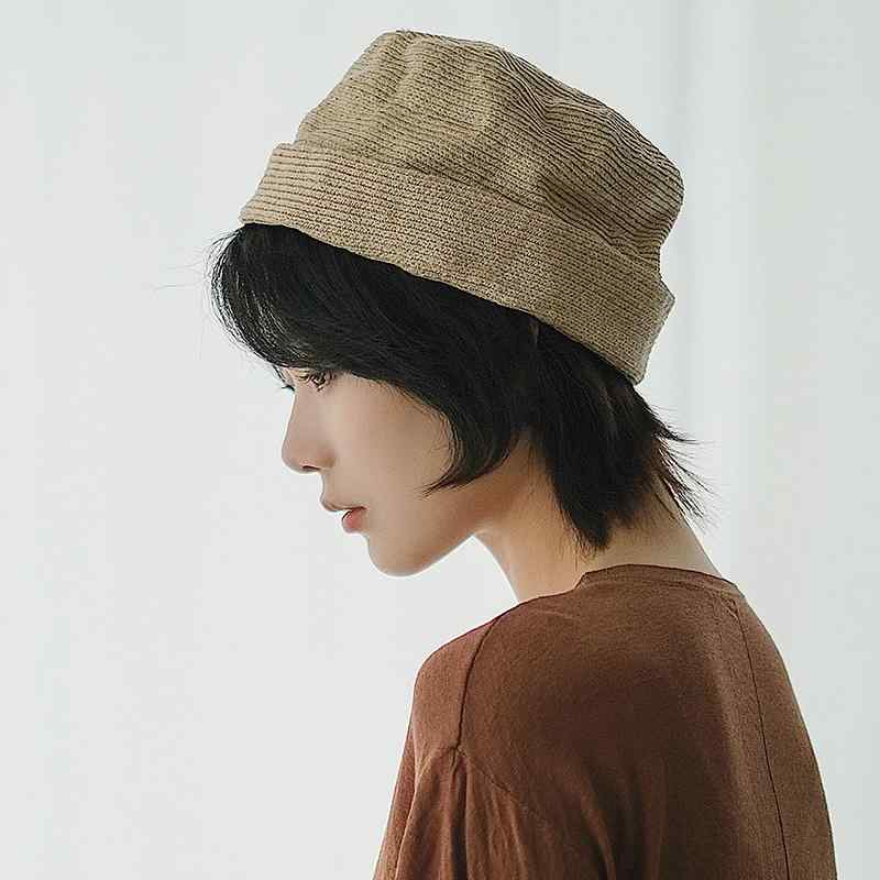 春 コーデ オシャレ 小物 アイテム レディース ビーン　麻　ウォッシュ　プリーツ　麦わら帽子　カフス..