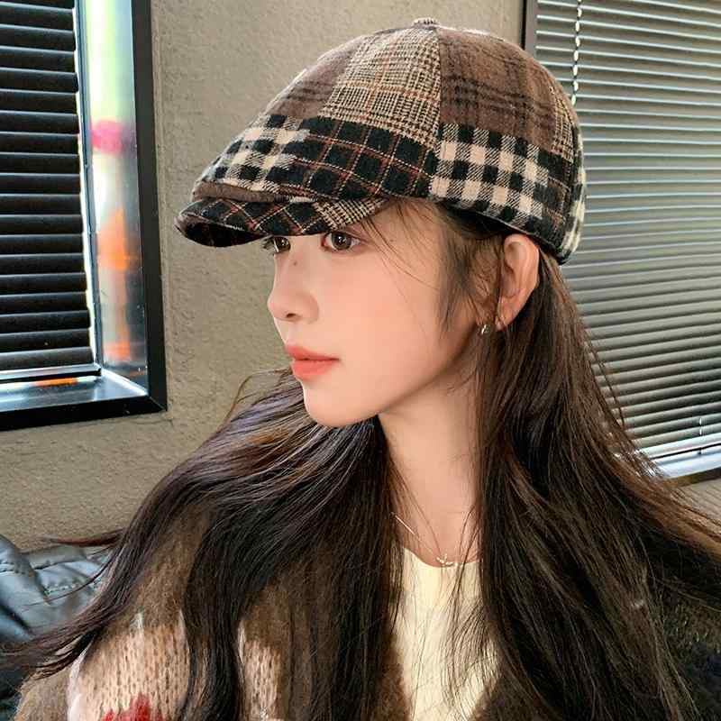 春 コーデ オシャレ 小物 アイテム レディース ステッチ　チェック柄　レトロ　フォワード　ハット　春..