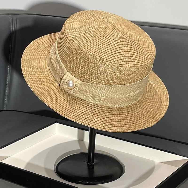 春 コーデ オシャレ 小物 アイテム レディース 夏 フレンチ レトロ カジュアル パール ストロー サンハット フラットトップ ハット