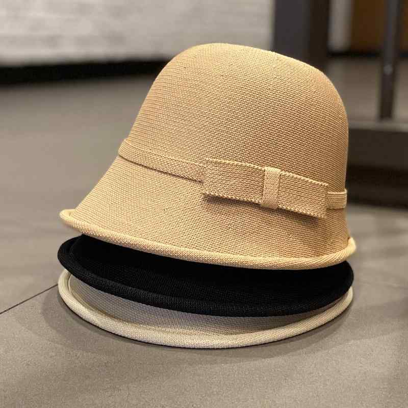 春 コーデ オシャレ 小物 アイテム レディース ニット帽　キャップ　リボン　つば有り　帽子　キャップ　バケットハット　夏　通気性　カール　ハット