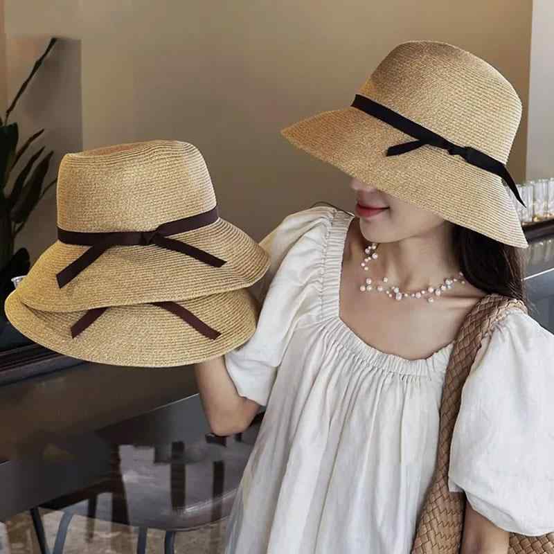 春 コーデ オシャレ 小物 アイテム レディース フレンチ 麦わら帽子 夏 つば広 サンシェード 通気性 フ..