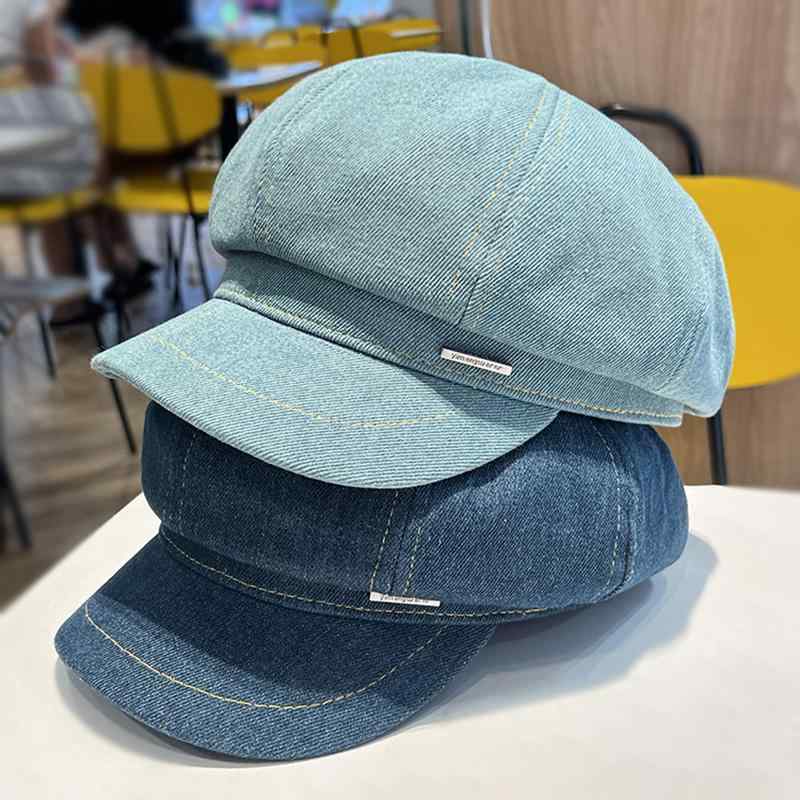 春 コーデ オシャレ 小物 アイテム レディース ウォッシュデニム　メタル　八角帽子　春　秋　ベレー帽