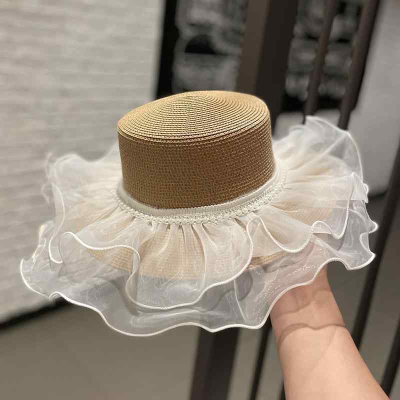 春 コーデ オシャレ 小物 アイテム レディース パール　レース　フラットトップ　ハット　麦わら帽子　夏　海辺