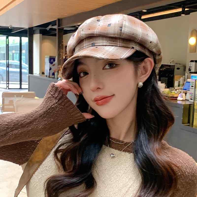 春 コーデ オシャレ 小物 アイテム レディース 女性用 チェック柄 八角形 レトロ ベレー帽