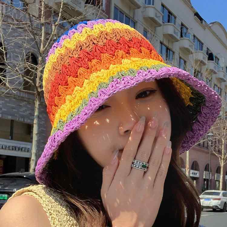 春 コーデ オシャレ 小物 アイテム レディース レインボー 麦わら帽子 夏 フィッシャーマンハット バケットハット