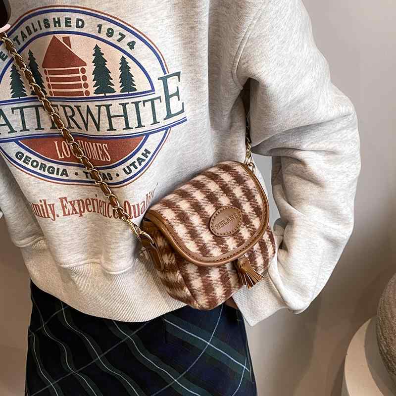 レディース 鞄 カバン バック ファッション オシャレ アイテム 小物 ミニバッグ ハイエンド チェック柄 赤 サドルバッグ フラップバッグ チェーン バッグ