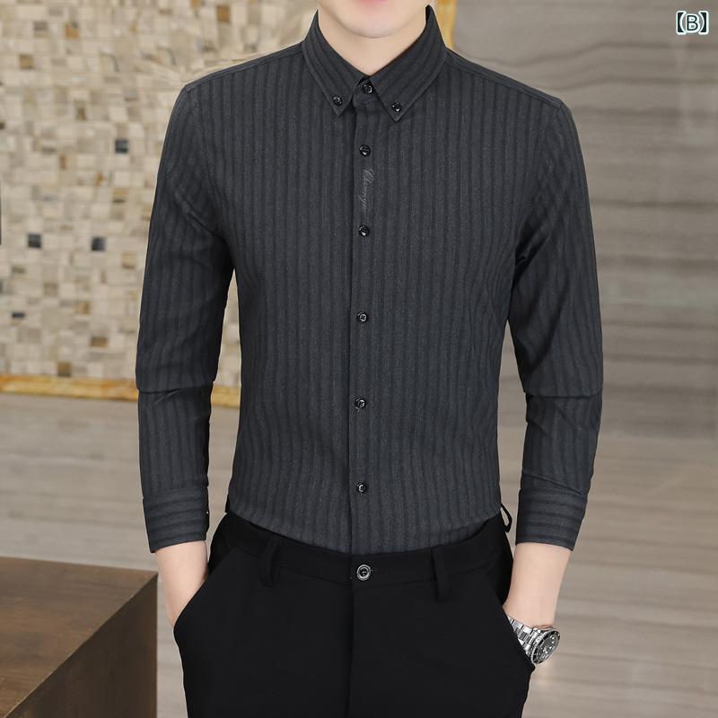 メンズ ファッション 服 用 オシャレ シンプル 大人 かっこいい 大きいサイズ ストリート 紳士服 スーツ シャツ 黒 トップ ストライプ シャツ 長袖 ビジネス カジュアル ジャケット
