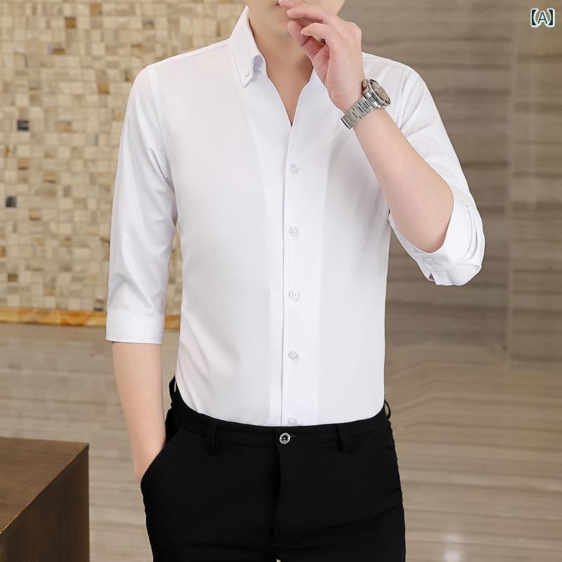 メンズ ファッション 服 用 オシャレ シンプル 大人 かっこいい 大きいサイズ ストリート 紳士服 冷感 ビジネス シャツ ホワイト アイロンフリー 五分丈 袖 スーツ カーディガン スリムフィット ハイエンド