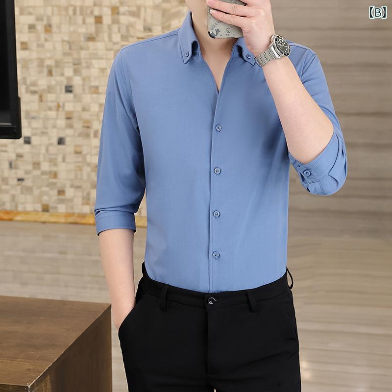 メンズ ファッション 服 用 オシャレ シンプル 大人 かっこいい 大きいサイズ ストリート 紳士服 冷感 ビジネス シャツ ホワイト アイロンフリー 五分丈 袖 スーツ カーディガン スリムフィット ハイエンド