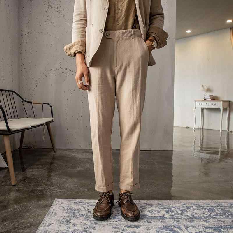 メンズ ファッション 服 用 オシャレ シンプル 大人 かっこいい 大きいサイズ ストリート 紳士服 夏 レトロ スリム パンツ リネン 九分丈 カジュアル 薄手 ズボン