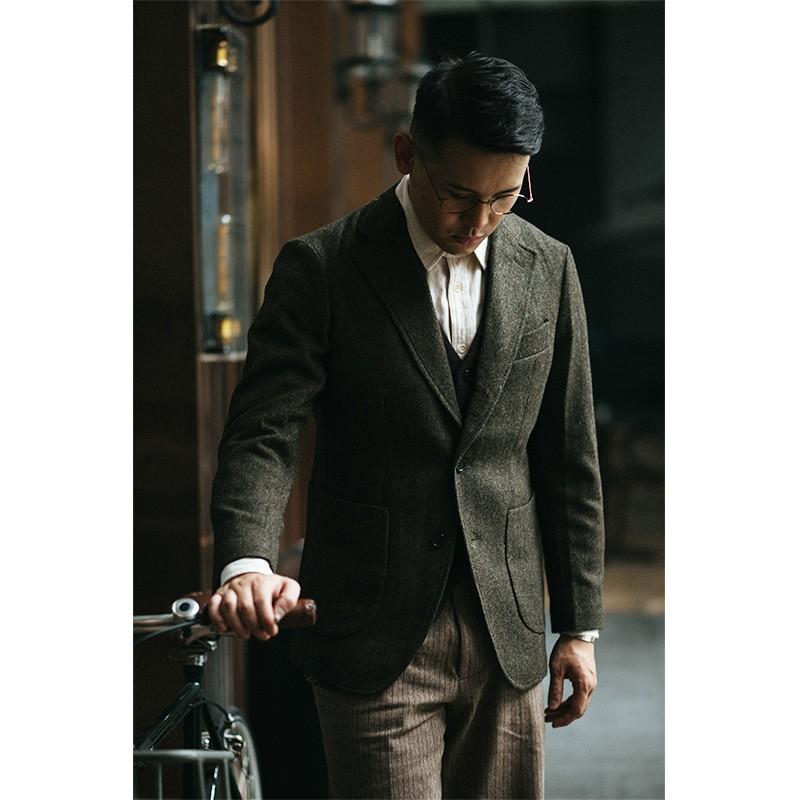 メンズ ファッション 服 用 オシャレ シンプル 大人 かっこいい 大きいサイズ ストリート 紳士服 クラシック レトロ ツイード ウール スーツ ヘリンボーン カジュアル ジャケット(4.0)